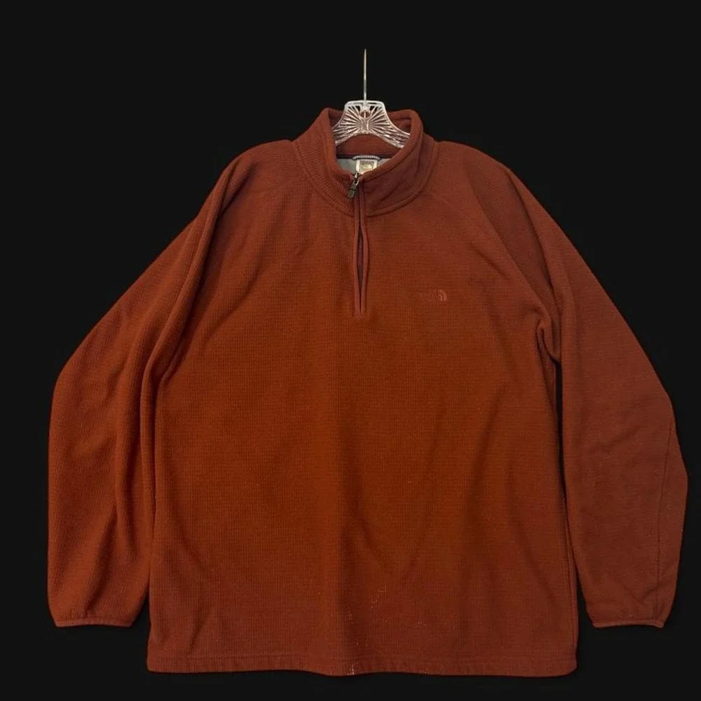 The North Face Mens XL 1/4 Zip Waffle Grid Fleece Pullover Sweater Rust Orange